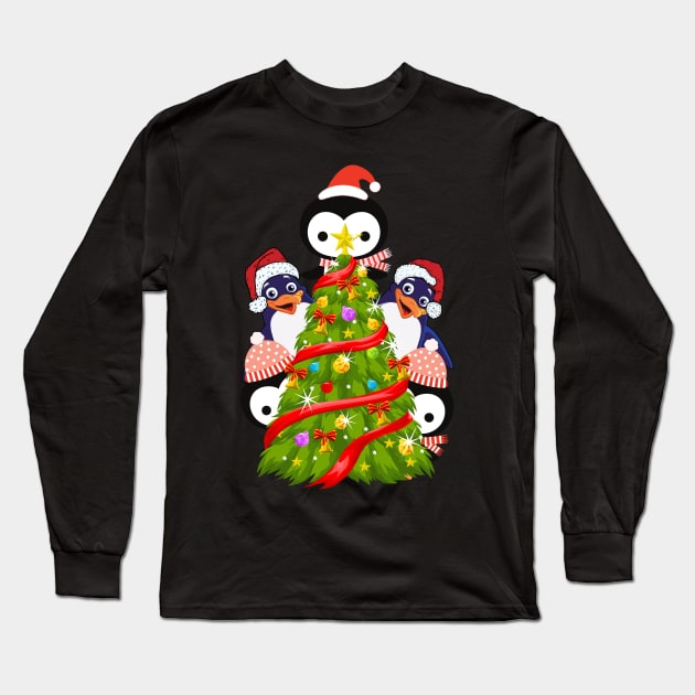 Penguins Christmas Tree T-Shirt Long Sleeve T-Shirt by Him